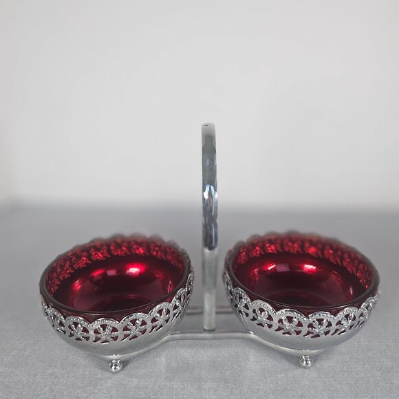 Rare Vintage Mayell EP Ruby Red Double Condiment Caddy On Steel Made in England - Picture 7 of 10